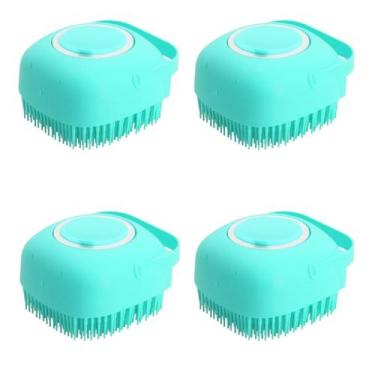 Imagem de kit 4 Esponja De Silicone P/ Banho Com Dispenser Shampoo Sabonete para
