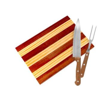 Imagem de Conjunto Para Cozinha Tabua 35cm Madeira + Talher Faca Garfo - Moveis 