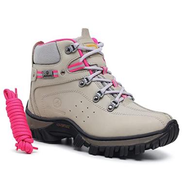 Imagem de Bota Feminina Para Trabalho Segurança Trilha Passeio Em Couro Confortável (Cinza+rosa, BR, Adulto, Numérico, 39)