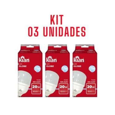 Imagem de Kit 03 Lâmpadas Led Globe Base E-27 20W 6.5K Bivolt - Kian