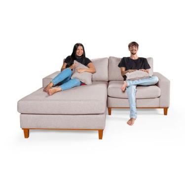 Imagem de Sofá 2 Lugares Living Com Chaise Essencial Estofados, Bege, Direito