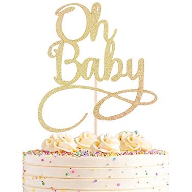 Imagem de AHAORAY Oh Baby Cake Topper - Suprimentos de decoração de bolo de festa de aniversário de bebê dourado premium, para chá de bebê/festa de revelação de gênero/adereços de cabine de fotos de festa de