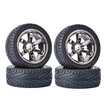 Imagem de LAFEINA 4PCS 1:10 RC Tires and Plastic Wheels Rims for 1/10 Scale On Road Touring Racing Drift Car Traxxas HSP HPI Tamiya (Gray)