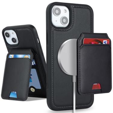 Imagem de SailorTech Capa para iPhone 14 com suporte para cartão de crédito mag seguro, capa de couro para iPhone 14 para celular carteira feminina compatível com mag segura destacável 2 em 1 para homens -