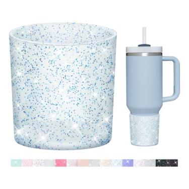 Imagem de WUQID Bota de silicone superior com glitter compatível com Stanley Quencher H2.0 1,134 g 850.5 g 590.0 g e IceFlow Flip 850.5 g 567.0 g, copo antiderrapante capa de manga inferior