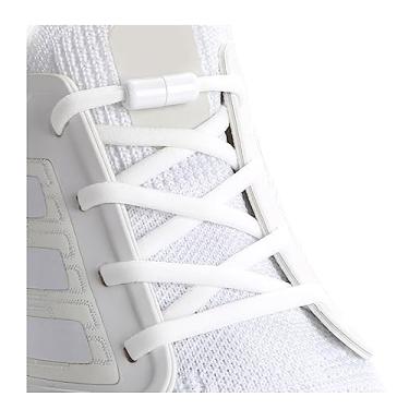 Imagem de ZHENTOR Cadarços elásticos para sapatos, cadarços elásticos para tênis, tamanho único para adultos e crianças, Branco (1 par), 47inch