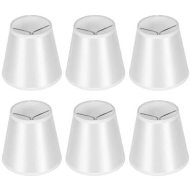 Imagem de Conjunto de 6 persianas de lustre, lâmpada pequena de linho branco com clipe para candelabro, capa de abajur de tecido barril para lâmpada de vela, 9 x 12 x 14 cm, pacote com 6