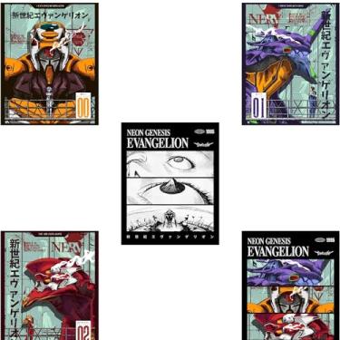 Imagem de Ouroboros Art & Design Pôster de anime Neon Genesis Evangelion NERV - Decoração de parede - Sala de jogos - 5 peças - 20 x 25 cm sem moldura