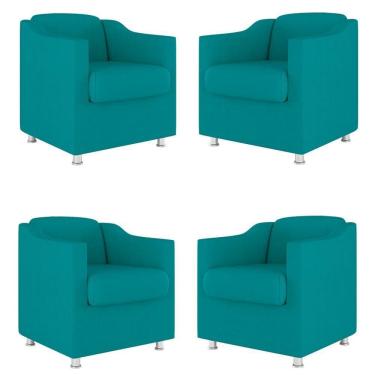 Imagem de Kit 04 Poltronas Decorativas Sala De Espera Clinica Suede Cor:Azul Turquesa