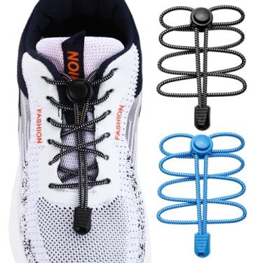Imagem de 2 pares de cadarços elásticos para adultos e crianças, tamanho único para todas as cordas para tênis, botas, sapatos casuais, Preto/azul., 48 Inch