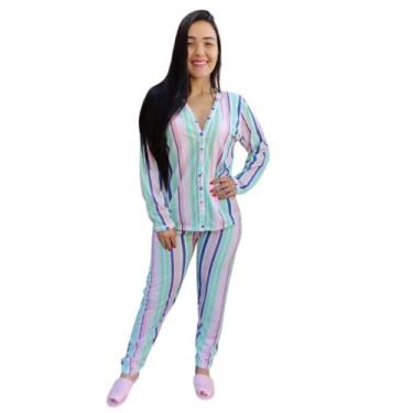 Imagem de Pijama Adulto Feminino Aberto Estampado Longo Inverno Manga Longa  - B