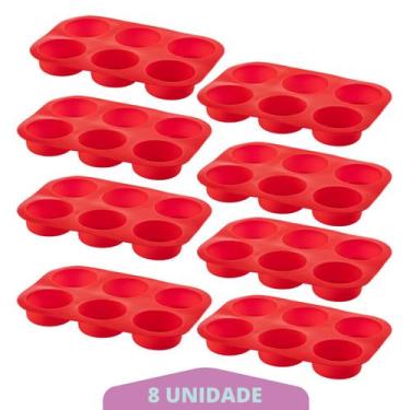 Imagem de Kit 8 Assadeiras Silicone Cupcake Retangular Sortida Bolinho - QUALITY