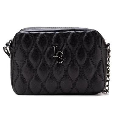 Imagem de Bolsa Feminina Pequena em Couro Legítimo Preto Metalassê Luxo - Leandr