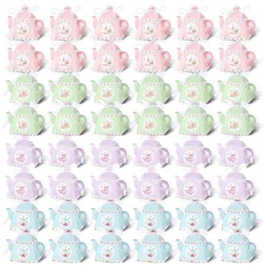 Imagem de Lemecima 48 caixas de lembrancinhas de chá vintage floral bule de chá flores caixas de presente bule de chá caixa de doces decorações de festa de chá para chá de jardim casamento