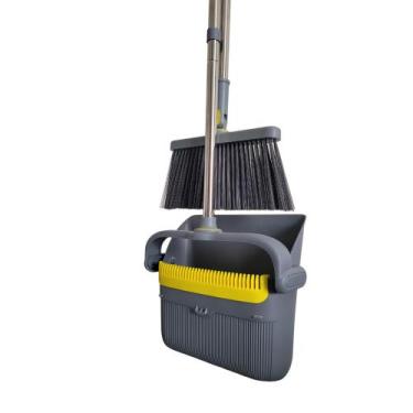 Imagem de Conjunto Vassoura e Pá Dobrável com Cabo em Aço Inox Resistente Cinza 