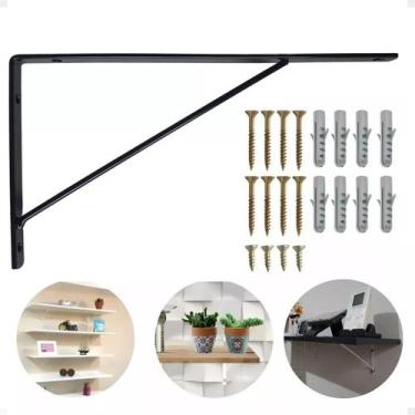 Imagem de Suporte Mão Francesa P/ Prateleira 30cm Preta 04un.+Bucha e Parafuso -