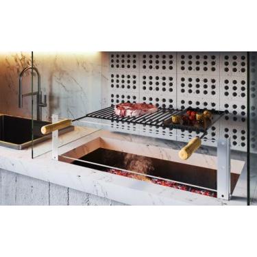 Imagem de Grelha Uruguaia Barra Redonda Esmaltada Chapa Auxiliar 70x58 - Qualino