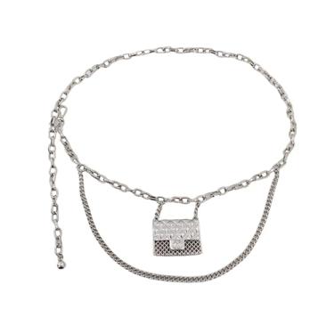 Imagem de AIBEARTY Bolsa de cinto feminina moderna com borla de metal ajustável cintura longa para calças sociais, Prata, tamanho �nico