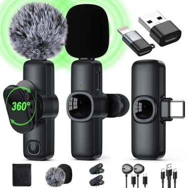 Imagem de Microfone Lavalier sem fio para iPhone/Android/Laptop/PC, IUMAKEVP 360° Clipe ajustável no microfone com distância de transmissão de 100FT e cancelamento de ruído para Vlog, Entrevista, TikTok (2
