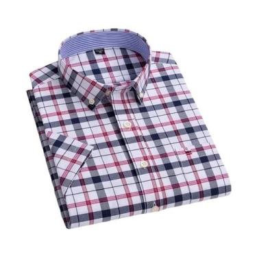 Imagem de Camisa Social Masculina Oxford 100% Algodão - Manga Curta, Xadrez, com