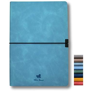 Imagem de YRL Best Caderno com capa macia, quadriculado pontilhado/pontilhado, A5, 14,7 x 21,1 cm, couro sintético premium, papel espesso cremoso, costurado com elástico, bolso interno, alça para caneta, fica plana, azul