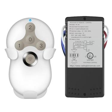 Imagem de Prichor Kit de controle remoto universal para ventilador de teto com receptor de substituição para Hunter Harbor Breeze Hampton Bay, regulador de luz de 3 velocidades, substitui ventilador Hunter