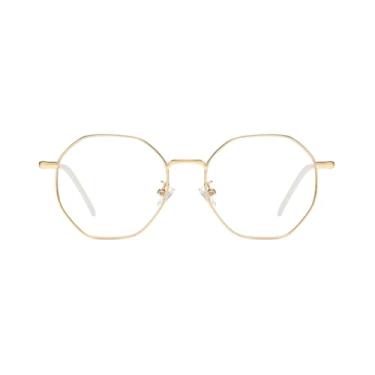 Imagem de Armação de Óculos Estilo Hexagonal Masculino/Feminino Para Grau (Dourado)