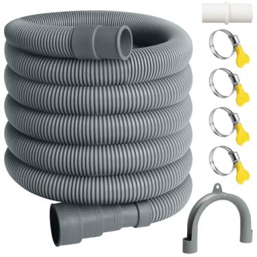 Imagem de Mangueira de drenagem para máquina de lavar, kit de extensão de mangueira universal para lava-louças com 1 suporte de dobra em U, 1 adaptador de extensão e 4 braçadeiras de mangueira (cinza, 3 m)