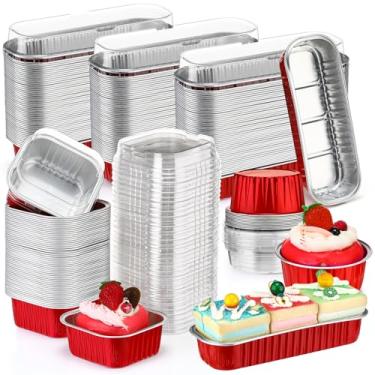Imagem de Rtteri 150 peças de mini formas de bolo com tampas, ramequins descartáveis, 192 g, 142 g, folhas de alumínio, formas de cupcake retangulares, quadradas, redondas, formas de bolo para pudim muffin