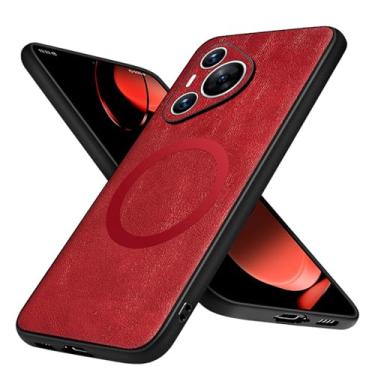 Imagem de POYUFRG Capa de couro para Huawei Pura 70 Ultra/70 Pro/70 Pro+/70, capa de telefone ultrafina e leve com sucção magnética, proteção de lente à prova de choque, vermelha, 70 Pro+