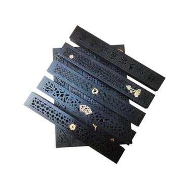 Imagem de Bothyi Porta-incenso de madeira Queimador de incenso Design vintage Acabamento fino Caixa de incenso ideal para presente Porta-incenso para quarto, Padrão de Lótus