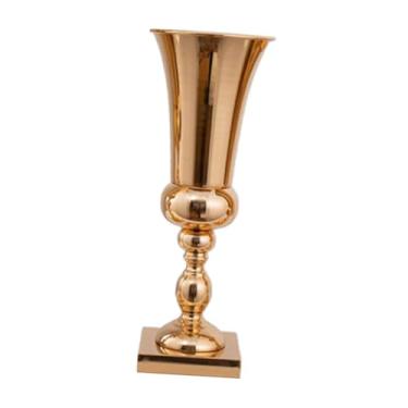 Imagem de UxicRuya Vaso de trompete de metal dourado, vaso de flores central, elegante vaso de flores de casamento, vaso de trompete para festa, cerimônia, recepção, 15x19x47cm