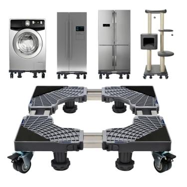 Imagem de WBJKZJD Base Móvel Para Suporte De Geladeira Atualizada Com Tubos Duplos, 4 Rodas Com Trava, 4 Pés Fortes, Suporte Ajustável Para Móveis, Pedestal Para Máquina De Lavar, Secadora E Refrigerador (Cin