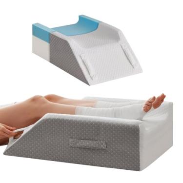Imagem de Travesseiros de elevação de perna dupla para pós-cirurgia, travesseiro de espuma viscoelástica para elevação da circulação sanguínea, almofada de joelho para alívio da dor no tornozelo, branco/cinza