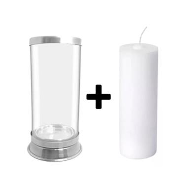 Imagem de Copo Suporte Porta Vela 7 Dias + 1 Vela de 7 Dias Castical Vidro Sem Riscos Antichamas