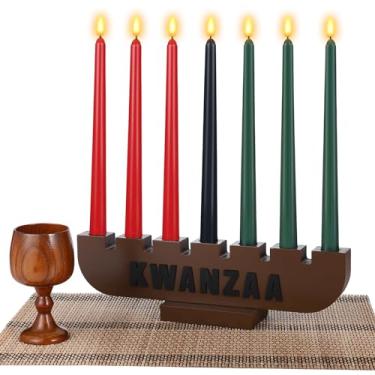 Imagem de Conjunto de 10 peças Kwanzaa Kinara de madeira Kwanzaa Castiçal Kwanzaa Decorações de Celebração