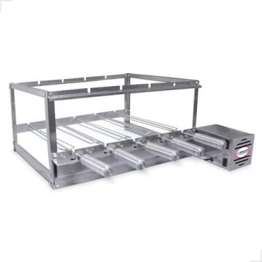 Imagem de Kit Grill Elétrico Inox Para Churrasqueira Alvenaria 5 Espetos Giratór