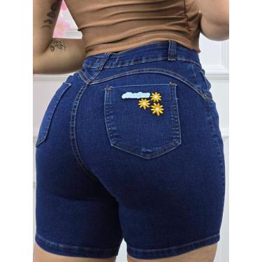 Imagem de Shorts Jeans Feminino Bermuda Meia Coxa Cintura Alta Elastano Lycra Le