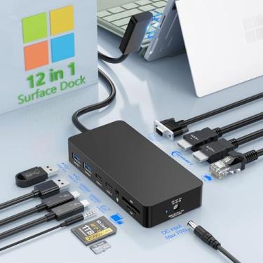 Imagem de Microsoft Surface Dock, estação de ancoragem Surface Pro 12 em 1, tela tripla, HDMI + VGA, Ethernet SD/TF Audio 4 x USB, base para Surface Pro 11/10/9/8/X/7/6/5, Surface Laptop 7/Go, Surface Book