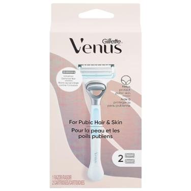 Imagem de Gillette Venus Lâminas de higiene íntima para mulheres, lâminas de biquíni para mulheres, 1 aparador de biquíni Venus, 2 refis de lâmina de barbear, rosa (o pacote pode variar)