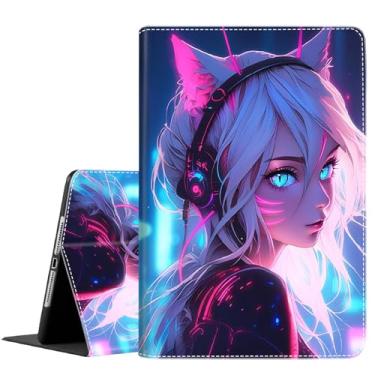 Imagem de Capa para Samsung Galaxy Tab A9 Plus 11 polegadas 2023, capa protetora durável à prova de choque para novo tablet Samsung A9+ 11 polegadas / 11 polegadas (SM-X210/X216/X218), gato menina azul neon