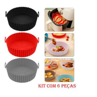 Imagem de Kit 3 Cestos Silicone AirFryer 20cm Antiaderente Livre BPA - UnyHome