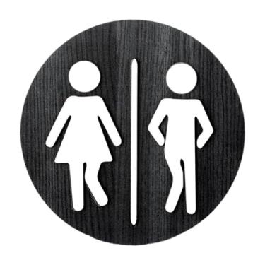 Imagem de Fenteer Placa de banheiro redonda Placa de banheiro de madeira de madeira sinal de banheiro exclusivo Acessórios Identificação Placa de porta de porta para, Preto