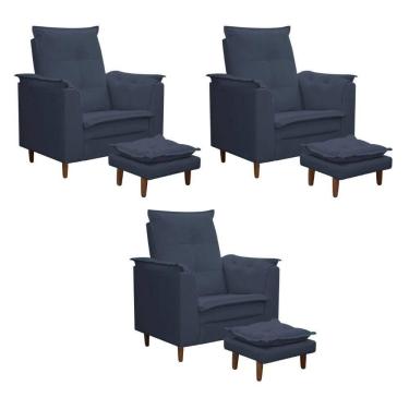 Imagem de Kit 03 Poltronas Maria Para Amamentação E Descanso Com Puff Confortável Suede Azul Marinho Mabe Magazine