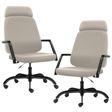 Imagem de Kit 02 Cadeiras De Escritório Giratória Com Apoio De Cabeça Hub F02 Sintético Areia - Lyam Decor