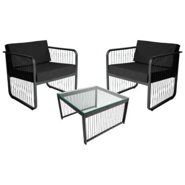 Imagem de Conjunto 2 Poltronas E Mesa Centro Fibra Sintética Santiago Preto-preto