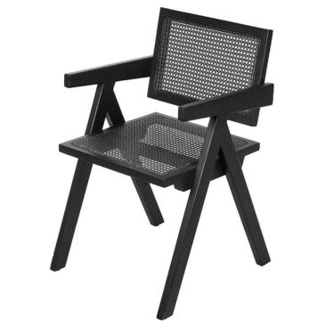 Imagem de Cadeira Com Braços Chandy Or Design 46 Cm (larg) Madeira Preta Assento E Encosto Palha Natural Preta