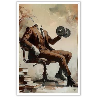 Imagem de Terno de cadeira moderno homem haltere arte de parede fitness esportes inspirador lona pôsteres ginásio homem musculoso impressão estética pintura para sala de estar quarto decoração de parede 61 x 91