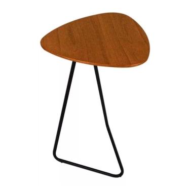 Imagem de Mesa De Apoio Para Sofá Folha Castanho Base Em Metal Preto 68 Cm