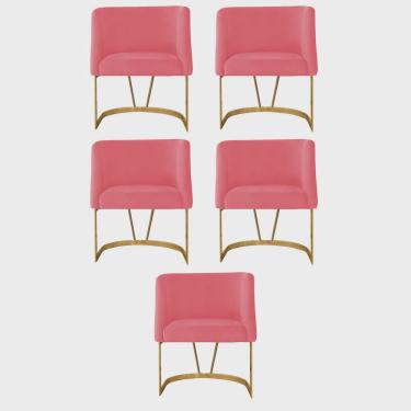 Imagem de Kit 05 Poltrona Cadeira Aurora Luxo Confort Industrial Ferro Dourado Suede Rose Gold - Ahz Móveis